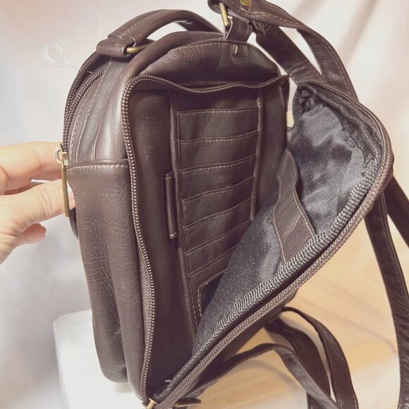 Brown Leather Back Pack-Small-NWOT-CC/ID Holder-Handle-Adjustable Strap-Unisex main image 7